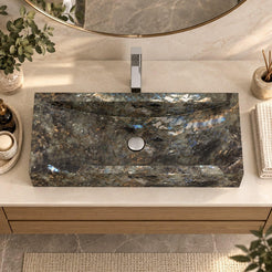 Shafira Celestia Blue Quartzite Vessel Sink — overhead bathroom lifestyle