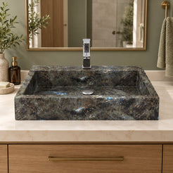 Shafna Celestia Blue Quartzite Vessel Sink — low frontal bathroom lifestyle