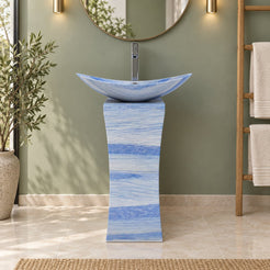 Payal Azura Blue Quartzite Pedestal Sink — frontal full pedestal bathroom lifestyle