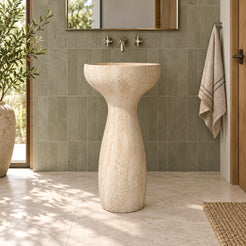 Pava Travertino Romano Pedestal Sink — low frontal complete pedestal bathroom