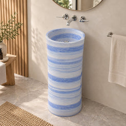 Pazia Valentino Blue Quartzite Pedestal Sink — three-quarter full pedestal bathroom
