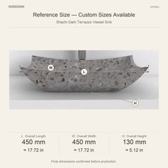 Shachi Dark Terrazzo Vessel Sink reference overall dimensions in millimeters and inches