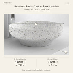 Shaela Color Terrazzo Vessel Sink reference overall dimensions in millimeters and inches