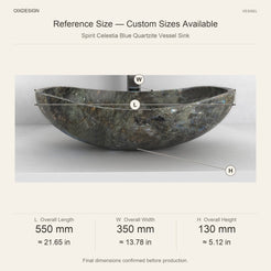 Spirit Celestia Blue Quartzite Vessel Sink reference overall dimensions in millimeters and inches