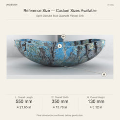 Spirit Danube Blue Quartzite Vessel Sink reference overall dimensions in millimeters and inches