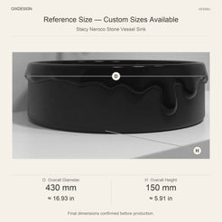 Stacy Neroco Stone Vessel Sink reference overall dimensions in millimeters and inches