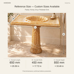 Paddy Honey Onyx Pedestal Sink reference overall dimensions in millimeters and inches