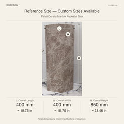 Patali Dorata Marble Pedestal Sink reference overall dimensions in millimeters and inches