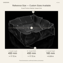 Srusti Portoro Marble Vessel Sink reference overall dimensions in millimeters and inches