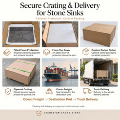 Wall-mounted stone sinks secure packing and delivery with fitted foam protection, foam top cover, carton option, plywood crating, ocean freight and truck delivery