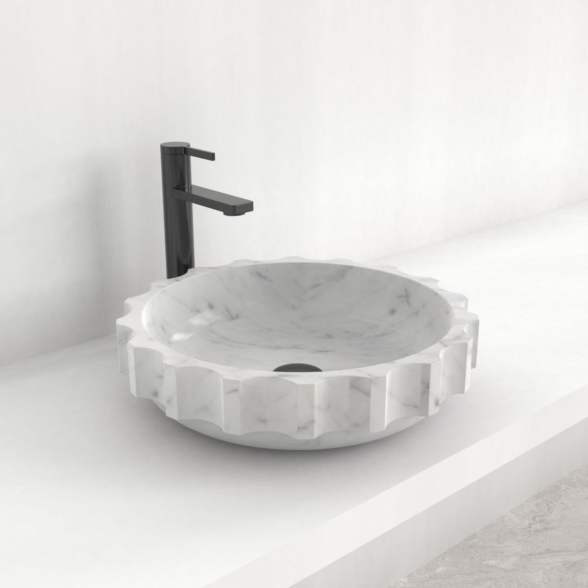 Sisley Carrara Marble Vessel Sink, countertop hero lifestyle view