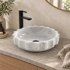 Sisley Carrara Marble Vessel Sink, second countertop view of the bowl and rim