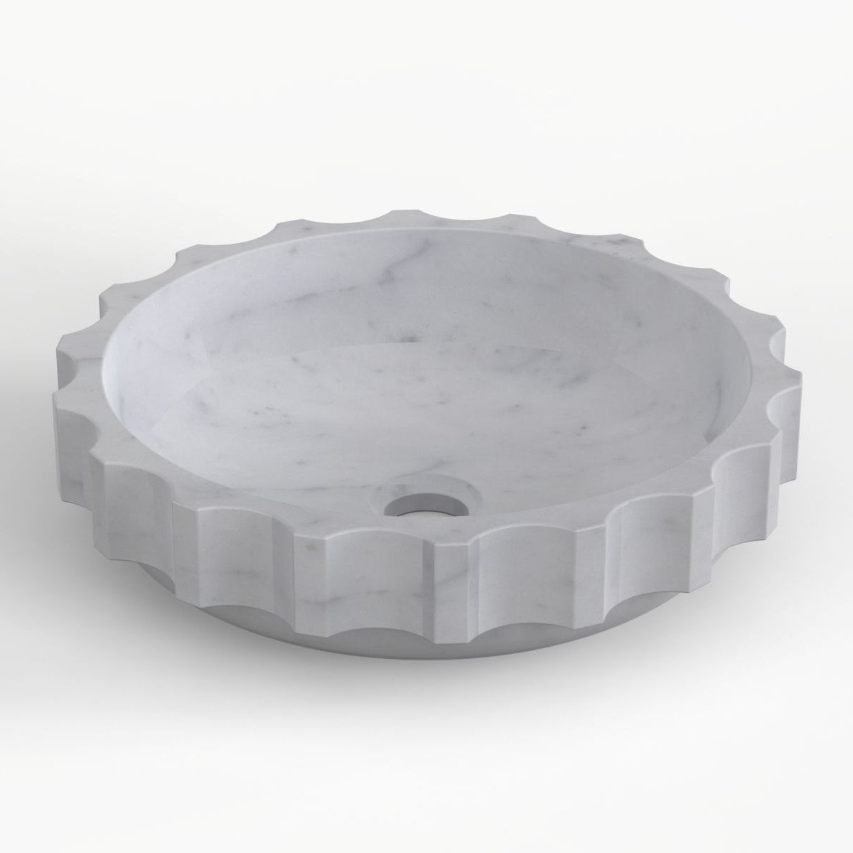 Sisley Carrara Marble Vessel Sink, overall vessel form and side profile