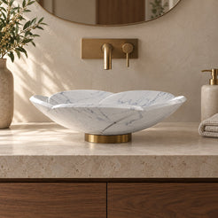 Sissy Carrara Marble Vessel Sink — low frontal bathroom lifestyle