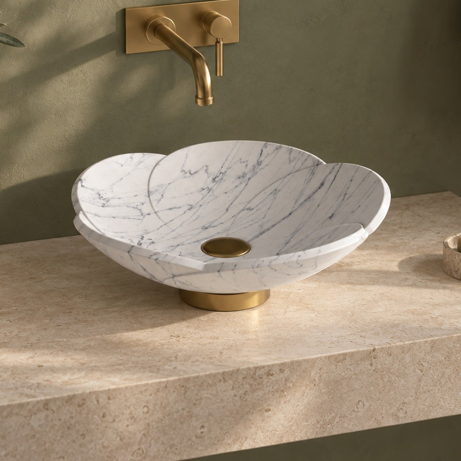 Sissy Carrara Marble Vessel Sink, alternate bathroom lifestyle view