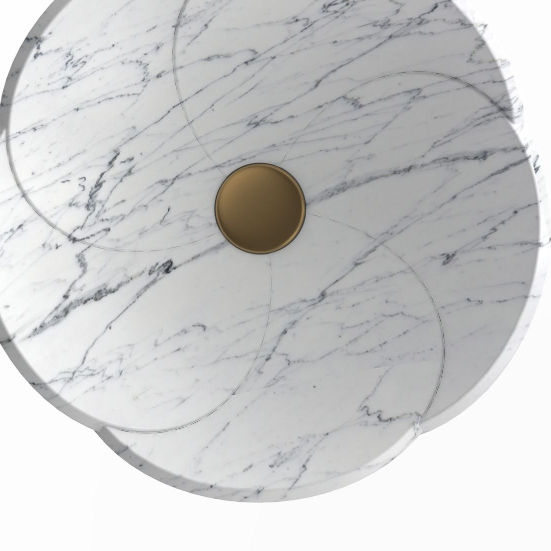 Sissy Carrara Marble Vessel Sink, interior, material and drain area detail
