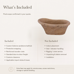 Solenne Raised-End Freestanding Soaking Bathtub – Natural Sandstone — What’s Included in the Reference Price.