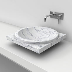Somaya Carrara Marble Vessel Sink, countertop hero lifestyle view
