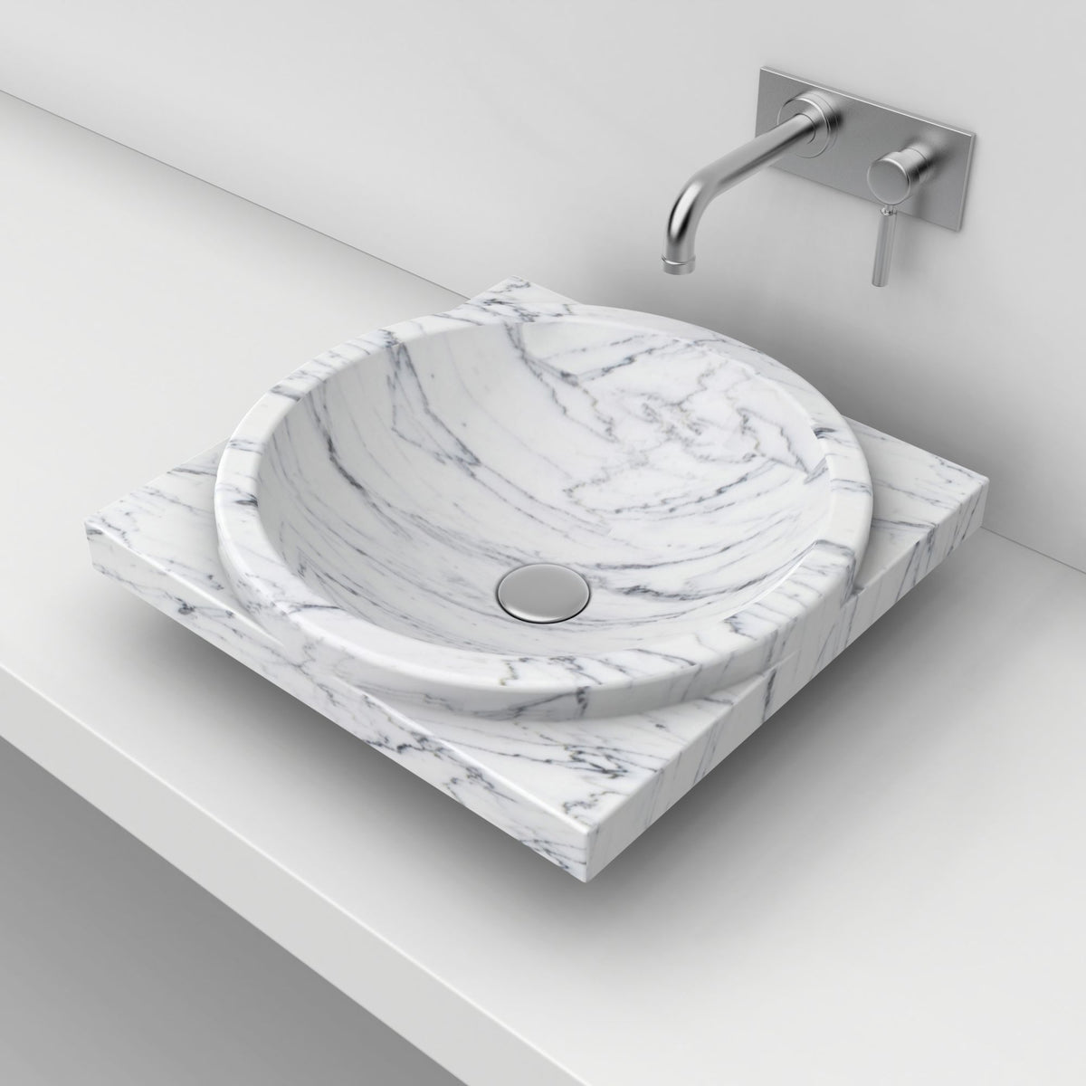Somaya Carrara Marble Vessel Sink, second countertop view of the bowl and rim