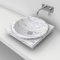 Somaya Carrara Marble Vessel Sink, second countertop view of the bowl and rim