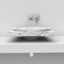 Somaya Carrara Marble Vessel Sink, overall form and side profile
