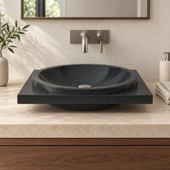 Somaya Neroco Stone Vessel Sink — low frontal bathroom lifestyle