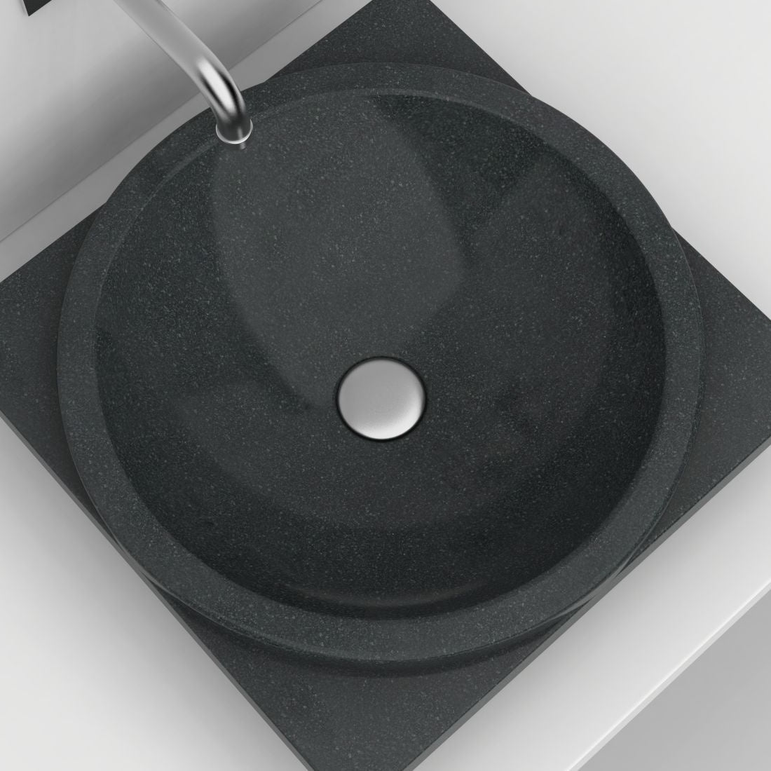Somaya Neroco Stone Vessel Sink, interior, material and drain area detail