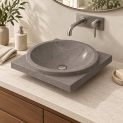 Somaya Perlato Marble Vessel Sink — three-quarter bathroom lifestyle