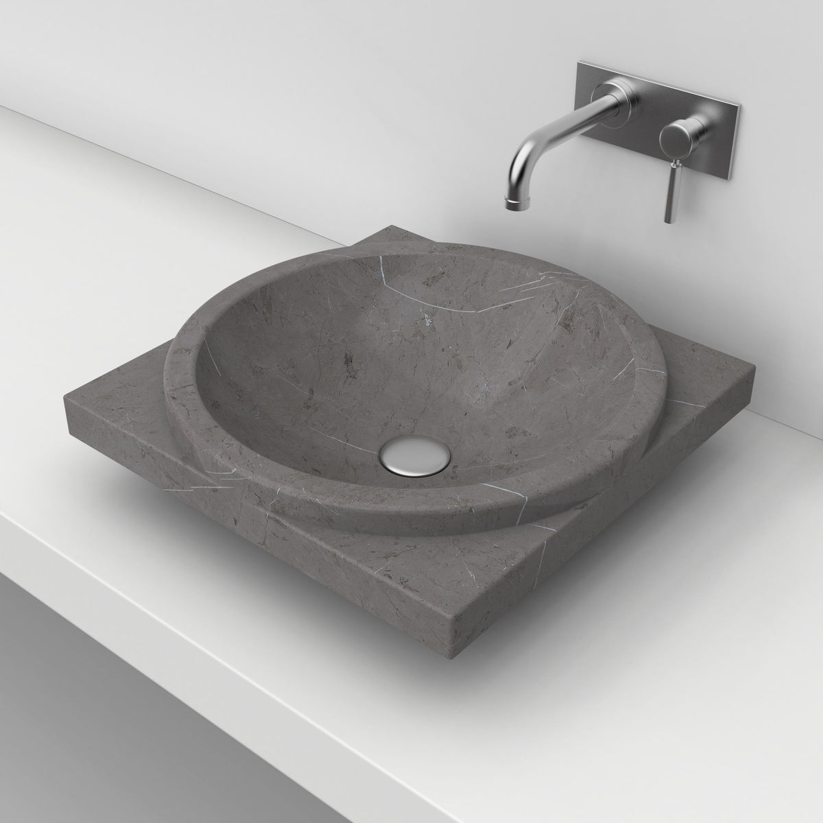 Somaya Perlato Marble Vessel Sink, second countertop view of the bowl and rim