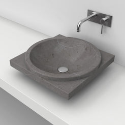 Somaya Perlato Marble Vessel Sink, second countertop view of the bowl and rim