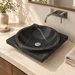 Somaya Portoro Marble Vessel Sink — three-quarter bathroom lifestyle