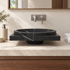 Somaya Portoro Marble Vessel Sink — low frontal bathroom lifestyle