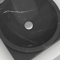 Somaya Portoro Marble Vessel Sink, bowl interior, rim and material detail