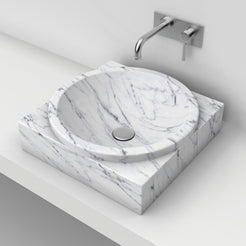 Somila Carrara Marble Vessel Sink, countertop hero lifestyle view