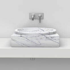 Somila Carrara Marble Vessel Sink, front profile and overall form