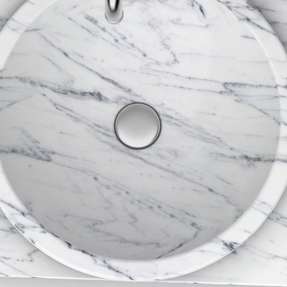 Somila Carrara Marble Vessel Sink, bowl interior, rim and material detail