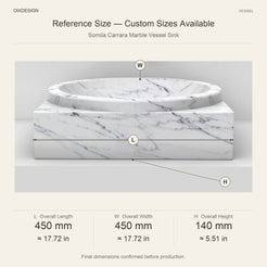 Somila Carrara Marble Vessel Sink reference overall dimensions in millimeters and inches