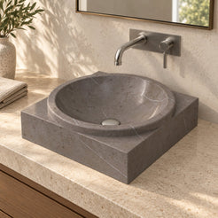 Somila Perlato Marble Vessel Sink — three-quarter bathroom lifestyle