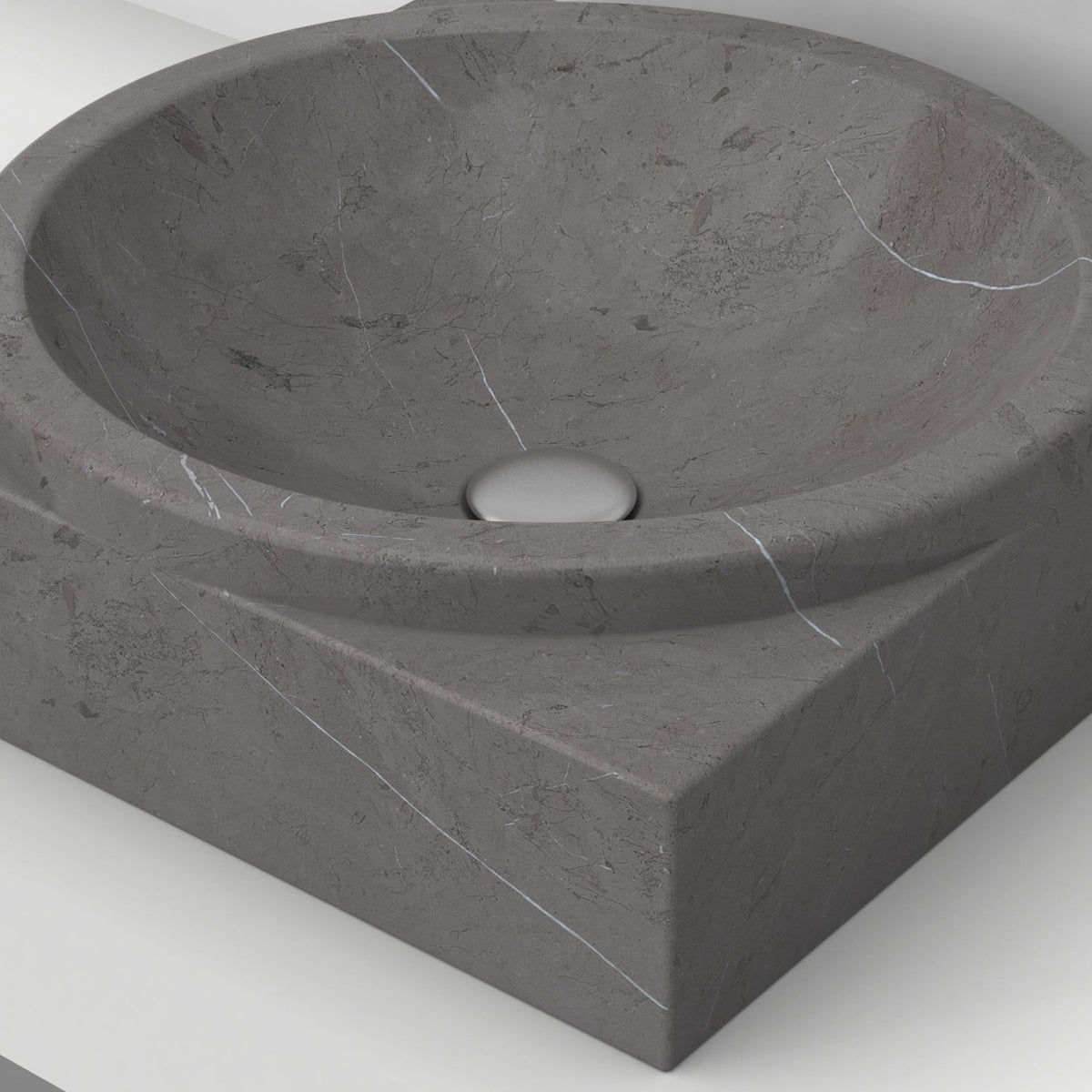 Somila Perlato Marble Vessel Sink, bowl interior, rim and material detail