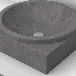 Somila Perlato Marble Vessel Sink, bowl interior, rim and material detail