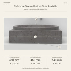 Somila Perlato Marble Vessel Sink reference overall dimensions in millimeters and inches
