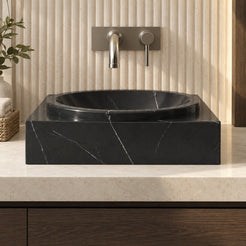 Somila Portoro Marble Vessel Sink — low frontal bathroom lifestyle