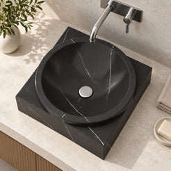 Somila Portoro Marble Vessel Sink — overhead bathroom lifestyle