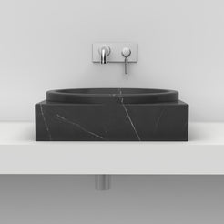 Somila Portoro Marble Vessel Sink, front profile and overall form