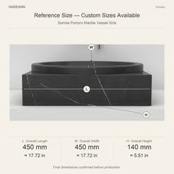Somila Portoro Marble Vessel Sink reference overall dimensions in millimeters and inches