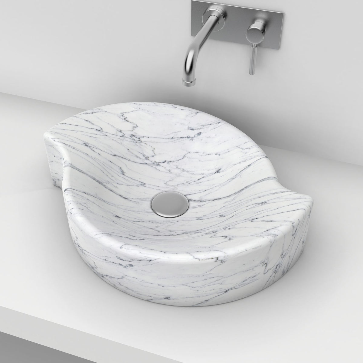 Sommer Carrara Marble Vessel Sink, countertop hero lifestyle view