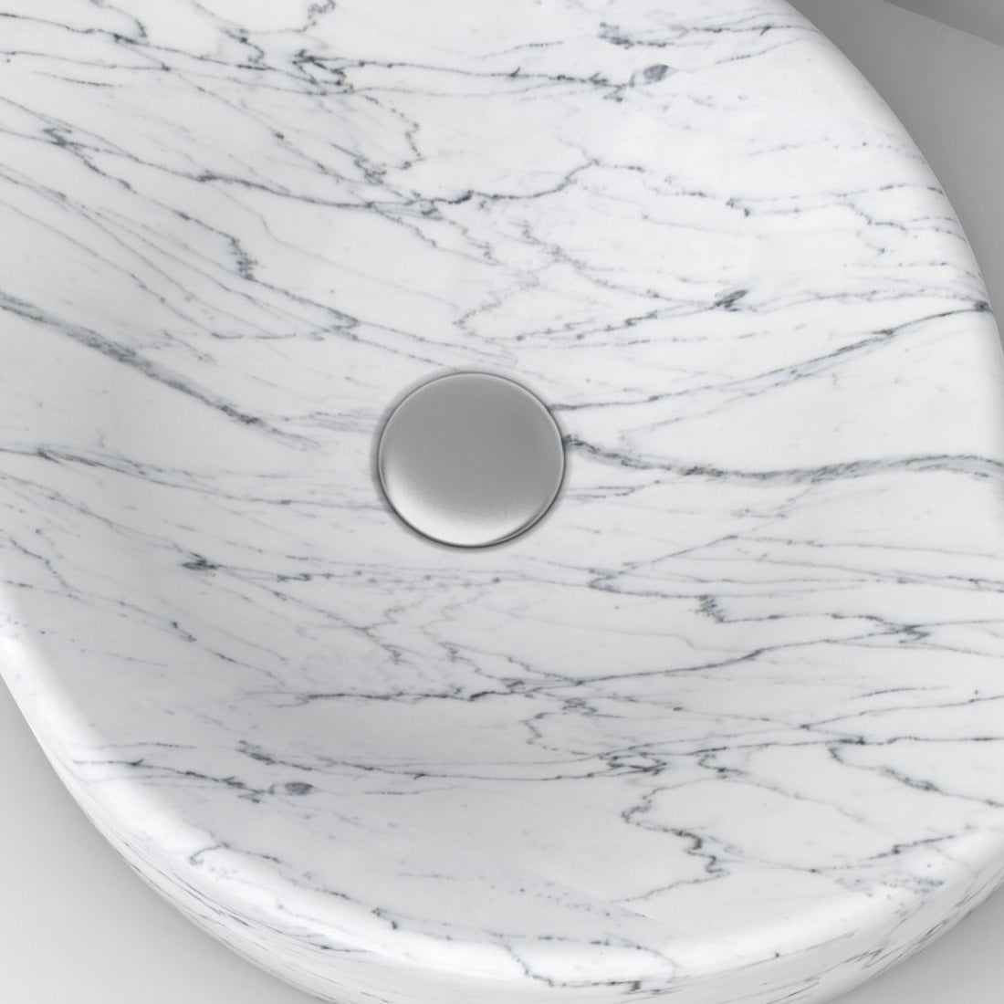 Sommer Carrara Marble Vessel Sink, bowl interior, rim and material detail