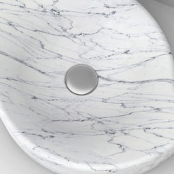 Sommer Carrara Marble Vessel Sink, bowl interior, rim and material detail