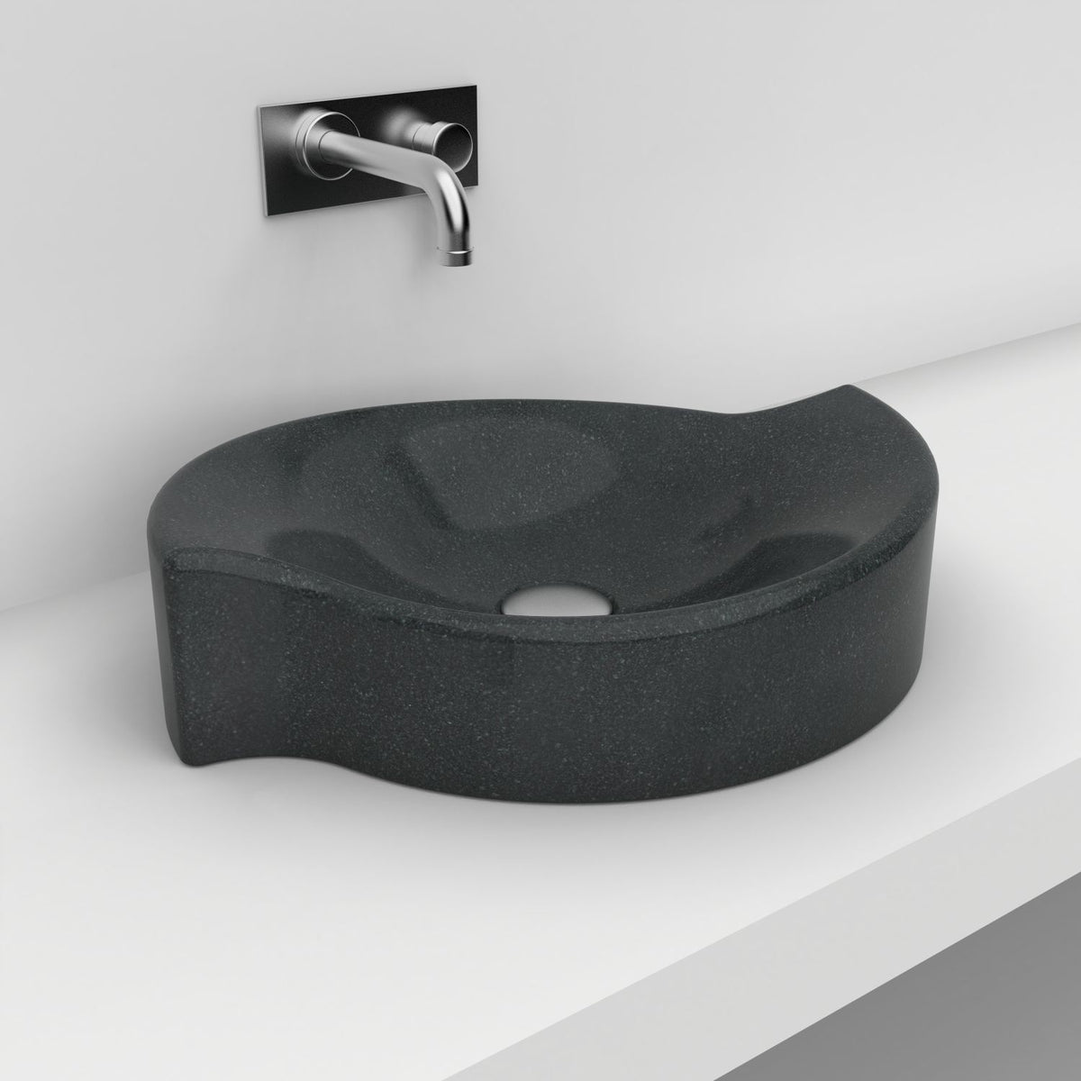 Sommer Neroco stone vessel sink, side angled view