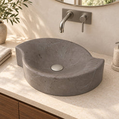Sommer Perlato Marble Vessel Sink — three-quarter bathroom lifestyle